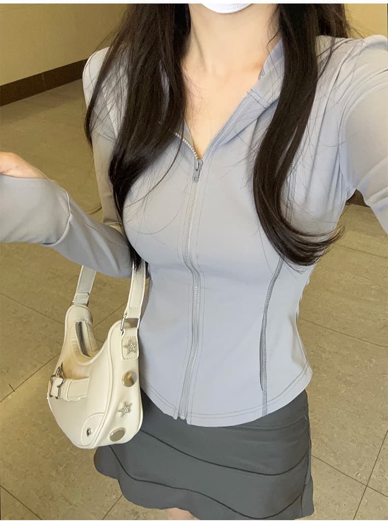 얼음 실크 신축성 자외선 차단 의류 여자 여름 몸매 가꾸기 재킷 타이트 맨위 새로운 허리 수축 상세 이미지 20