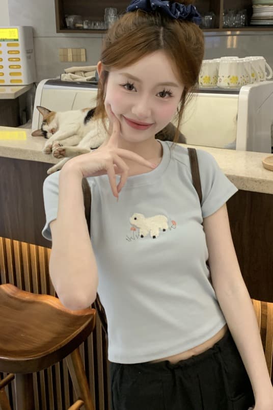 있음 선적 순면 40 210 그램 92 면 8 암모니아 Lun 작은 대중 쇼트 스타일 반팔 이미지 6
