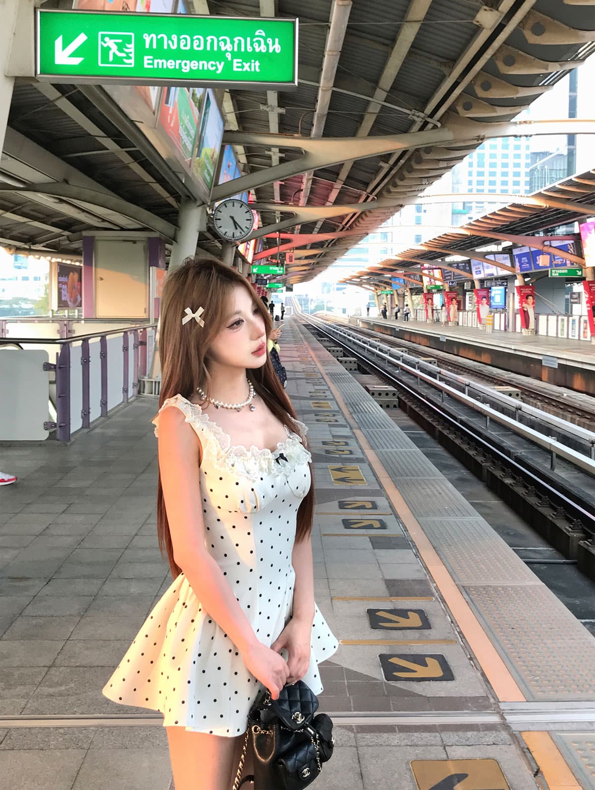 mejiu 꿀 나인 순수한 사랑 불꽃 놀이 몸매 가꾸기 순수한 욕망 달콤한 매운맛 허리 수축 디자인 센스 작은 심장 기계 도트 무늬 드레스 이미지 3