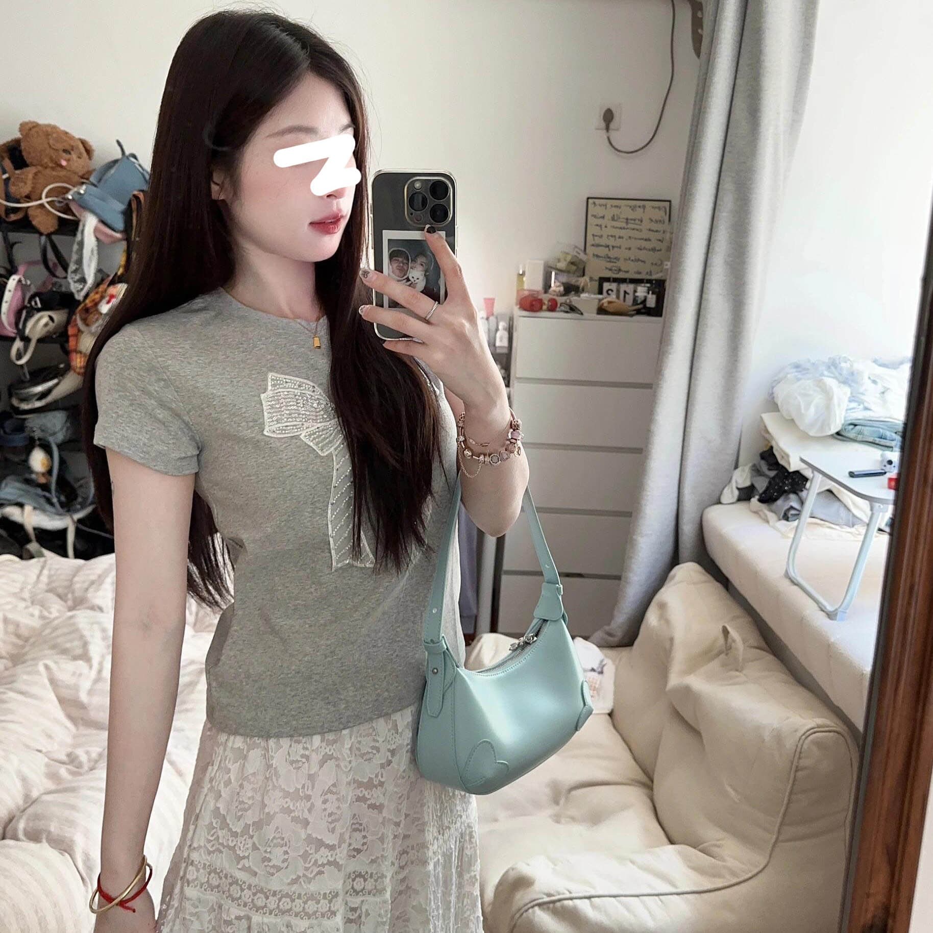 있음 선적 모달 원단 260 그램 나비 매듭 반팔 티셔츠 이미지 5