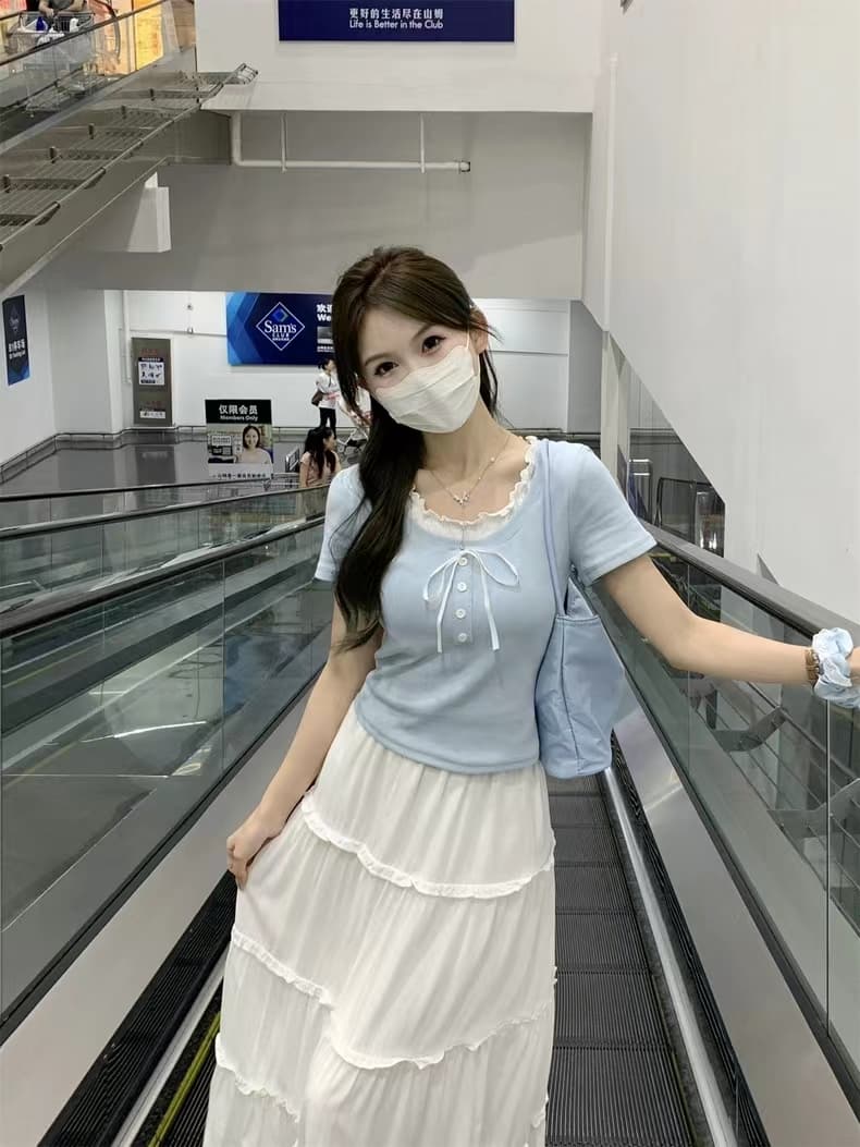 있음 선적 리브 페이크 레이어드 반팔 티셔츠 몸매 가꾸기 쇼트 스타일 부드러운 바람 Chic 맨위 상세 이미지 9