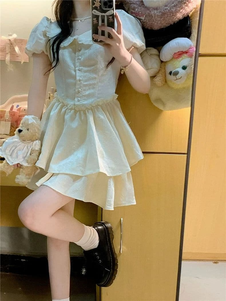 2026 여름 차 휴식 귀여운 슬림해 보이는 베이비 칼라 프랑스식 레트로 드레스 요정 치마 공주 퍼프 미니 스커트 여성 상세 이미지 9