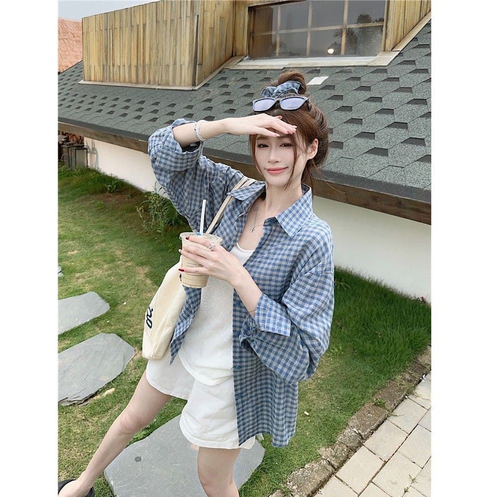 벨트 머리카락 서클 여성 셔츠 2026 새로운 디자인 센스 작은 대중 오픈 가디건 맨위 셔츠 캐주얼 다용도 여름 레트로 이미지 5