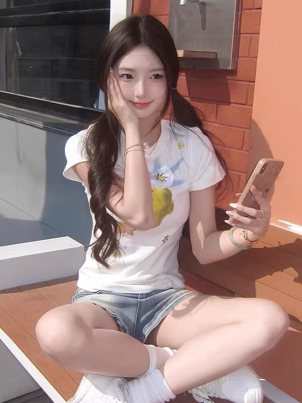 경관 그림 정가 40 순면 220 그램 92 면 8 암모니아 Lun 긍정적 인 어깨 반팔 티셔츠 여성 프린트 이미지 3