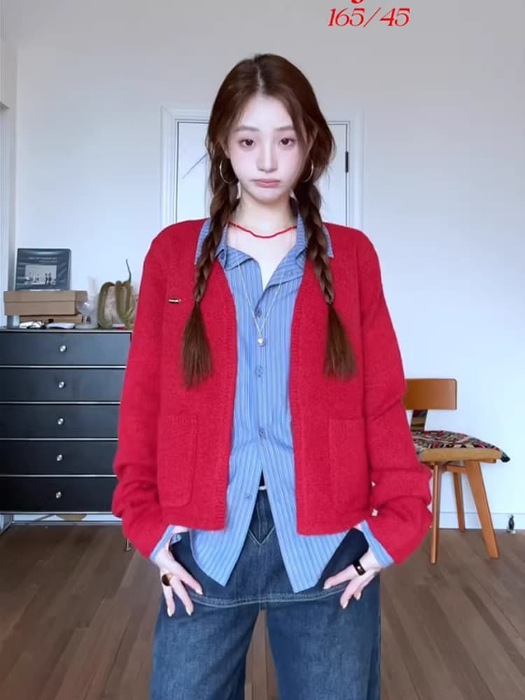 원본 워싱 면 100% 레트로 블루 스트라이프 긴팔 여성 셔츠 봄 여름 얇은 스타일 새로운 오픈 가디건 셔츠 맨위 상세 이미지 6