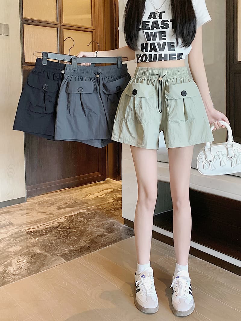 s-4xl 실사 브로케이드 면 야마모토 디자인 센스 주머니 워크웨어 팬츠 여성 루즈핏 넓은 다리 캐주얼 바지 반바지