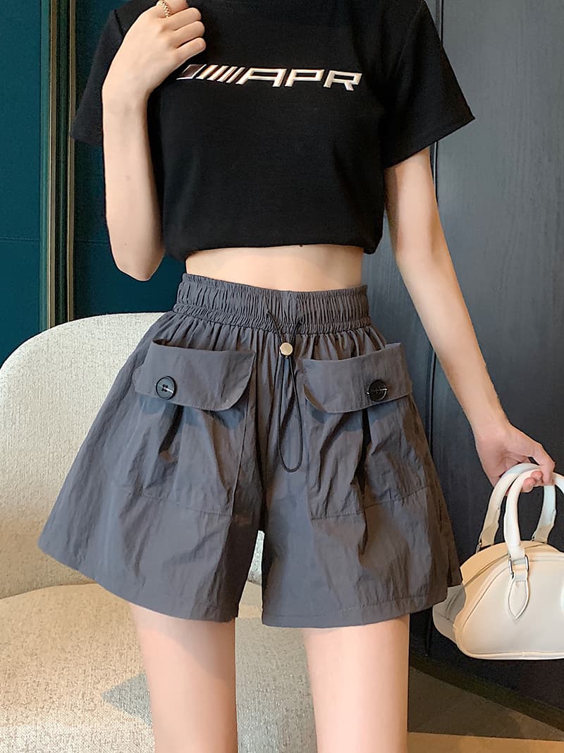 s-4xl 실사 브로케이드 면 야마모토 디자인 센스 주머니 워크웨어 팬츠 여성 루즈핏 넓은 다리 캐주얼 바지 반바지 이미지 3