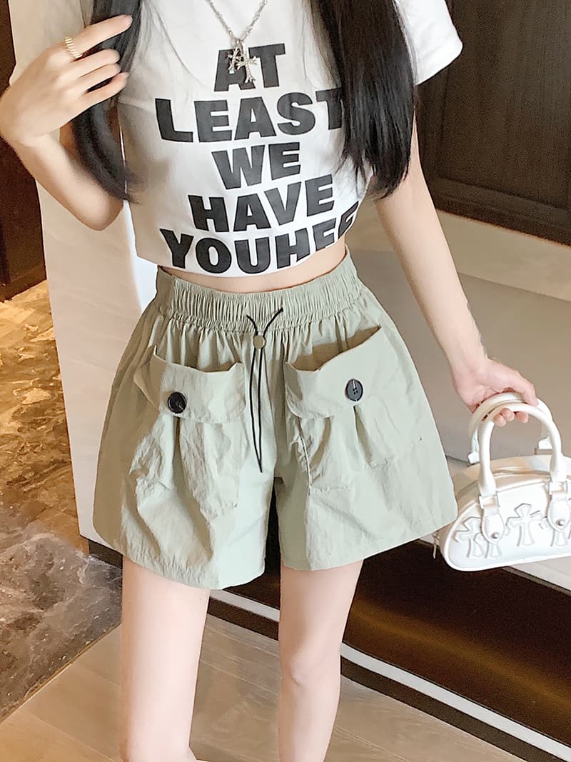 s-4xl 실사 브로케이드 면 야마모토 디자인 센스 주머니 워크웨어 팬츠 여성 루즈핏 넓은 다리 캐주얼 바지 반바지 상세 이미지 10