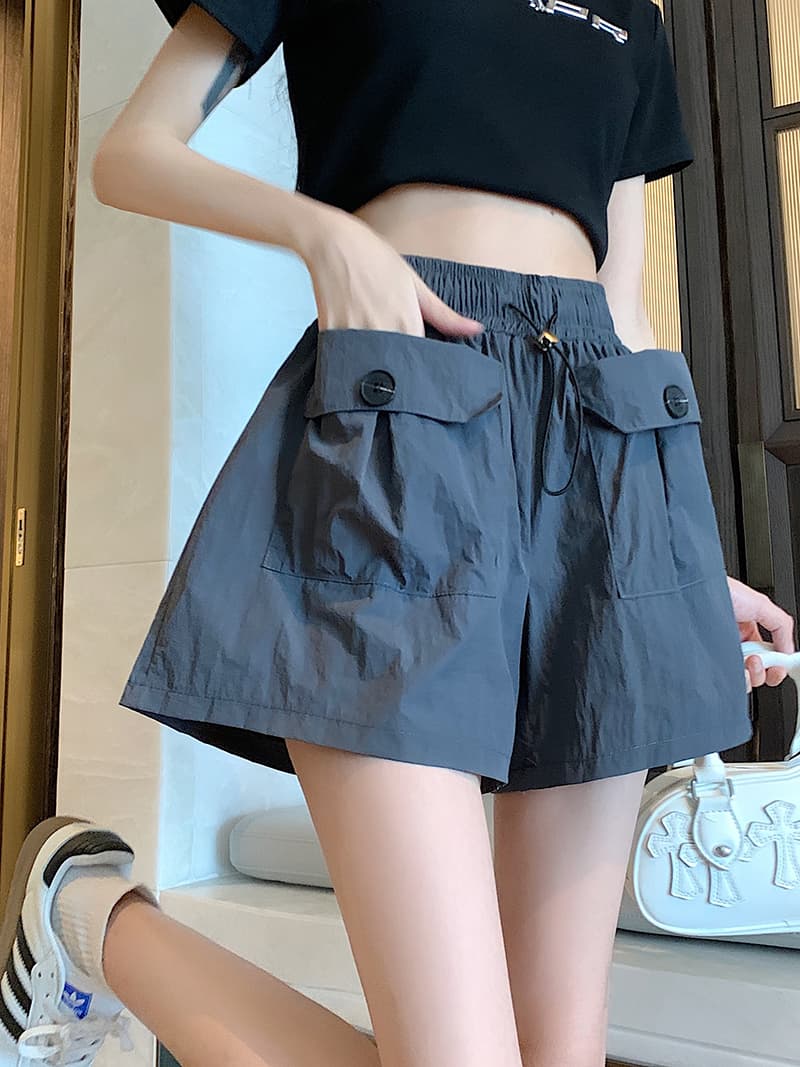 s-4xl 실사 브로케이드 면 야마모토 디자인 센스 주머니 워크웨어 팬츠 여성 루즈핏 넓은 다리 캐주얼 바지 반바지 상세 이미지 13