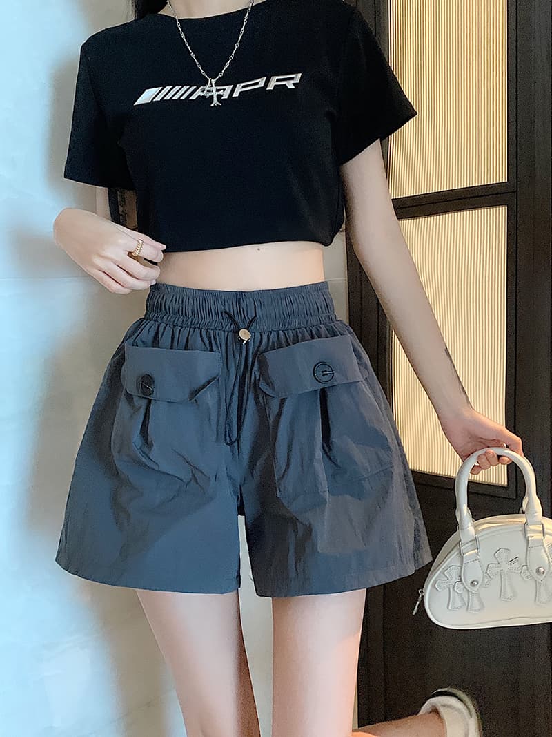 s-4xl 실사 브로케이드 면 야마모토 디자인 센스 주머니 워크웨어 팬츠 여성 루즈핏 넓은 다리 캐주얼 바지 반바지 상세 이미지 15