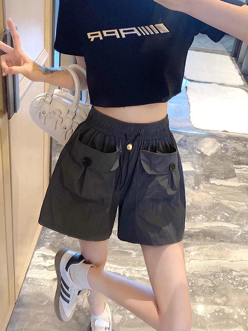s-4xl 실사 브로케이드 면 야마모토 디자인 센스 주머니 워크웨어 팬츠 여성 루즈핏 넓은 다리 캐주얼 바지 반바지 상세 이미지 18