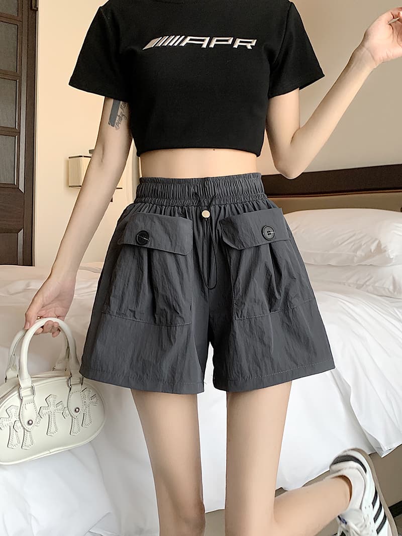 s-4xl 실사 브로케이드 면 야마모토 디자인 센스 주머니 워크웨어 팬츠 여성 루즈핏 넓은 다리 캐주얼 바지 반바지 상세 이미지 19