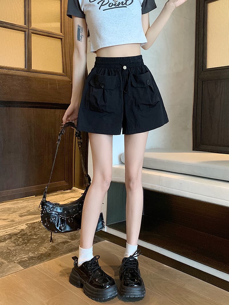 s-4xl 실사 브로케이드 면 야마모토 디자인 센스 주머니 워크웨어 팬츠 여성 루즈핏 넓은 다리 캐주얼 바지 반바지 상세 이미지 21