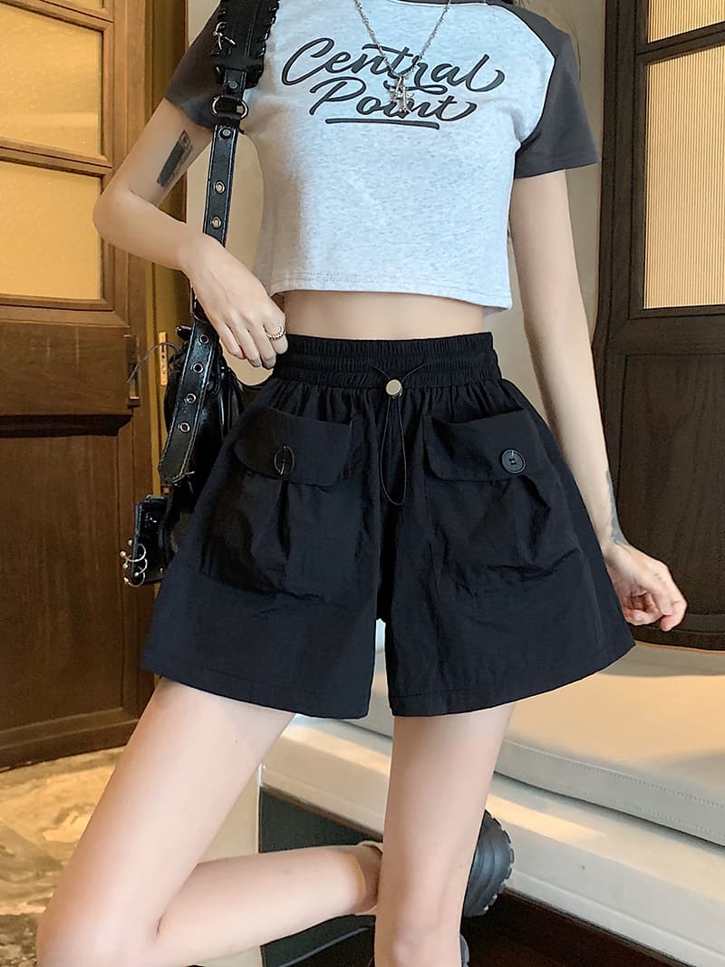 s-4xl 실사 브로케이드 면 야마모토 디자인 센스 주머니 워크웨어 팬츠 여성 루즈핏 넓은 다리 캐주얼 바지 반바지 상세 이미지 22