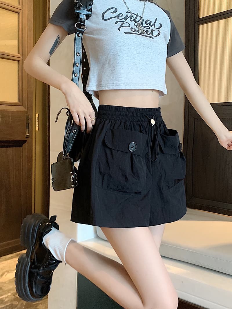 s-4xl 실사 브로케이드 면 야마모토 디자인 센스 주머니 워크웨어 팬츠 여성 루즈핏 넓은 다리 캐주얼 바지 반바지 상세 이미지 23