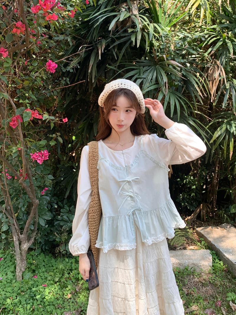 한 부서 달콤함 패치워크 페이크 레이어드 여성 셔츠 2026 봄 여름 새로운 Chic 디자인 센스 나비 매듭 연령 감소 맨위 상세 이미지 2