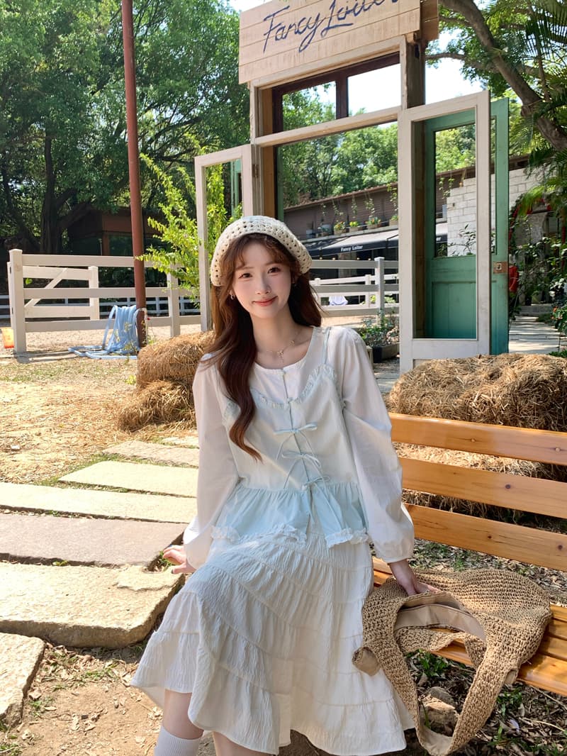 한 부서 달콤함 패치워크 페이크 레이어드 여성 셔츠 2026 봄 여름 새로운 Chic 디자인 센스 나비 매듭 연령 감소 맨위 상세 이미지 4