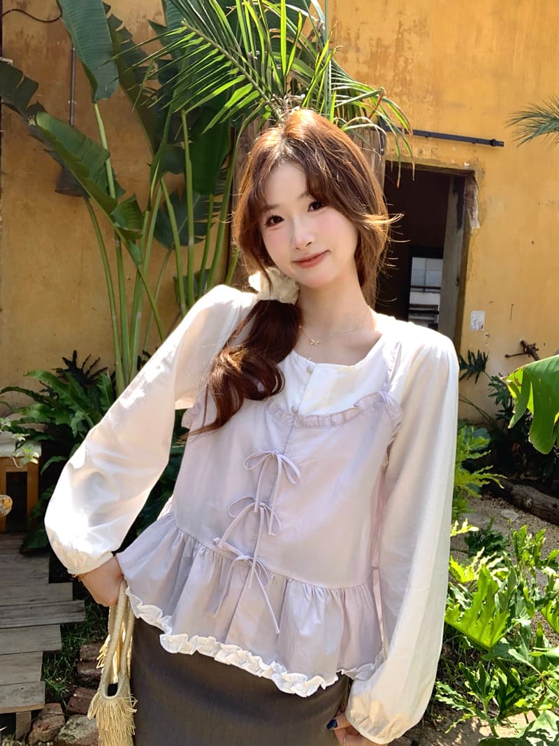 한 부서 달콤함 패치워크 페이크 레이어드 여성 셔츠 2026 봄 여름 새로운 Chic 디자인 센스 나비 매듭 연령 감소 맨위 상세 이미지 15