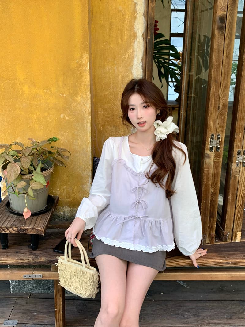 한 부서 달콤함 패치워크 페이크 레이어드 여성 셔츠 2026 봄 여름 새로운 Chic 디자인 센스 나비 매듭 연령 감소 맨위 상세 이미지 22