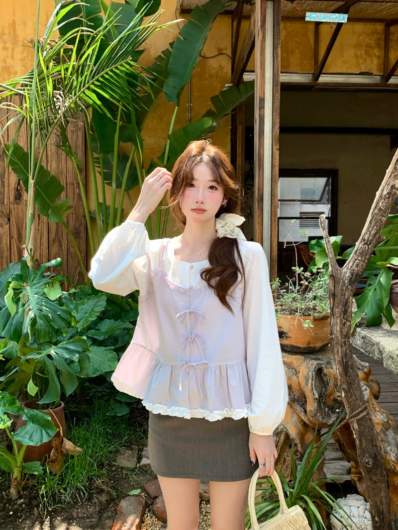 한 부서 달콤함 패치워크 페이크 레이어드 여성 셔츠 2026 봄 여름 새로운 Chic 디자인 센스 나비 매듭 연령 감소 맨위 상세 이미지 24