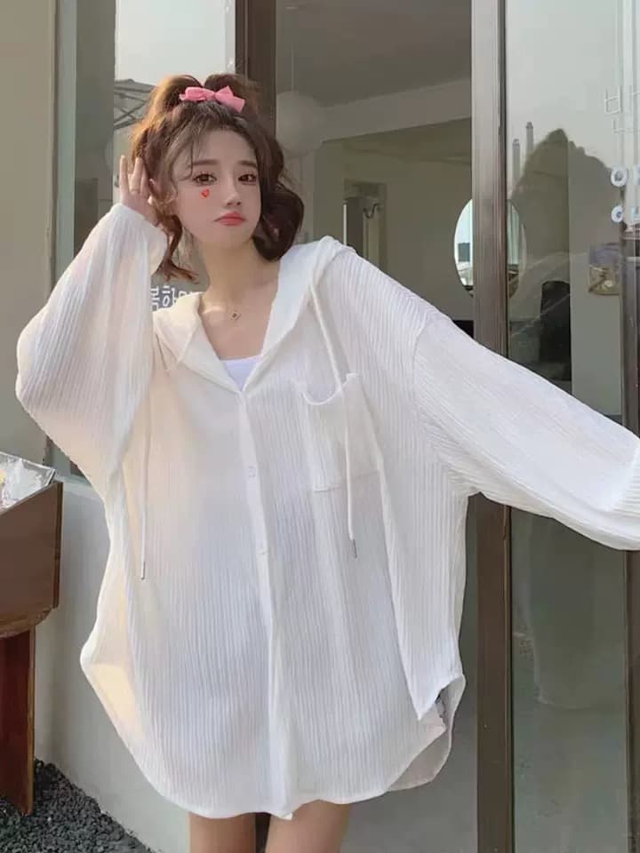 후드 얇은 스타일 셔츠 여성 코트 여름 다용도 루즈핏 슬림해 보이는 중간 길이 오픈 가디건 긴팔 자외선 차단 맨위 상세 이미지 6