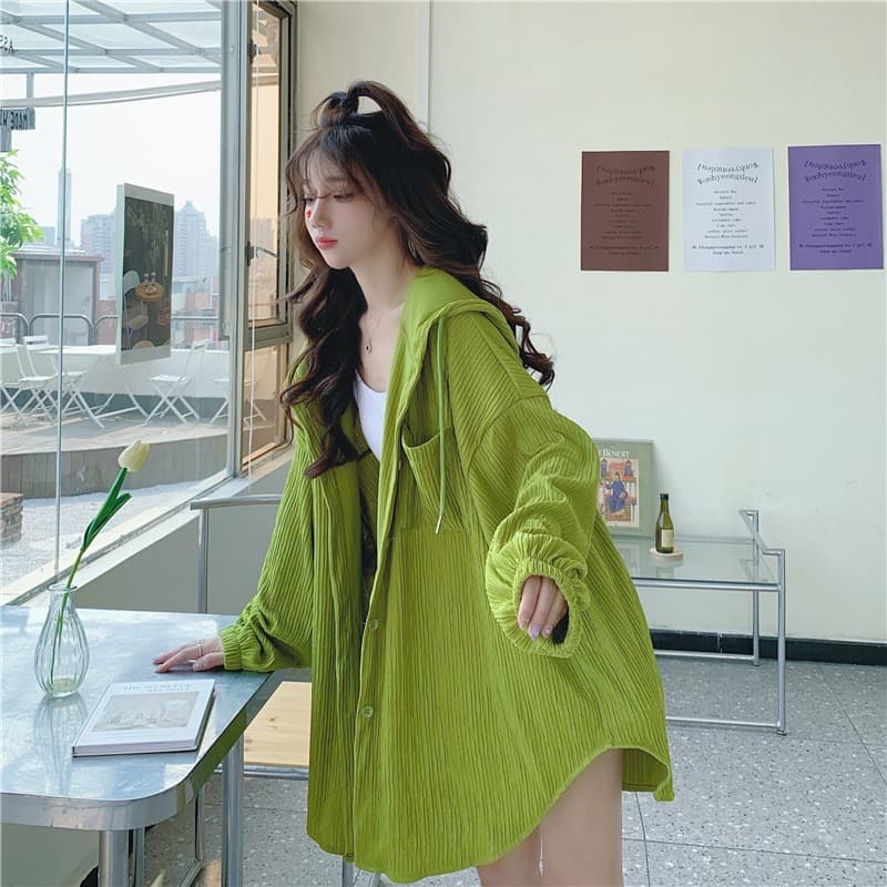 후드 얇은 스타일 셔츠 여성 코트 여름 다용도 루즈핏 슬림해 보이는 중간 길이 오픈 가디건 긴팔 자외선 차단 맨위 상세 이미지 9