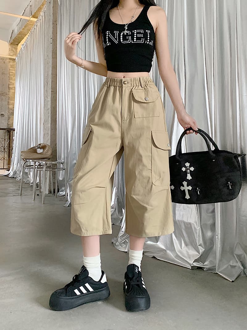 워싱 면 인사이드 테두리 루즈핏 주머니 7 점 캐주얼 바지 여성 워크웨어 거리 바람 다용도 슬림해 보이는 루즈핏 바지 상세 이미지 15