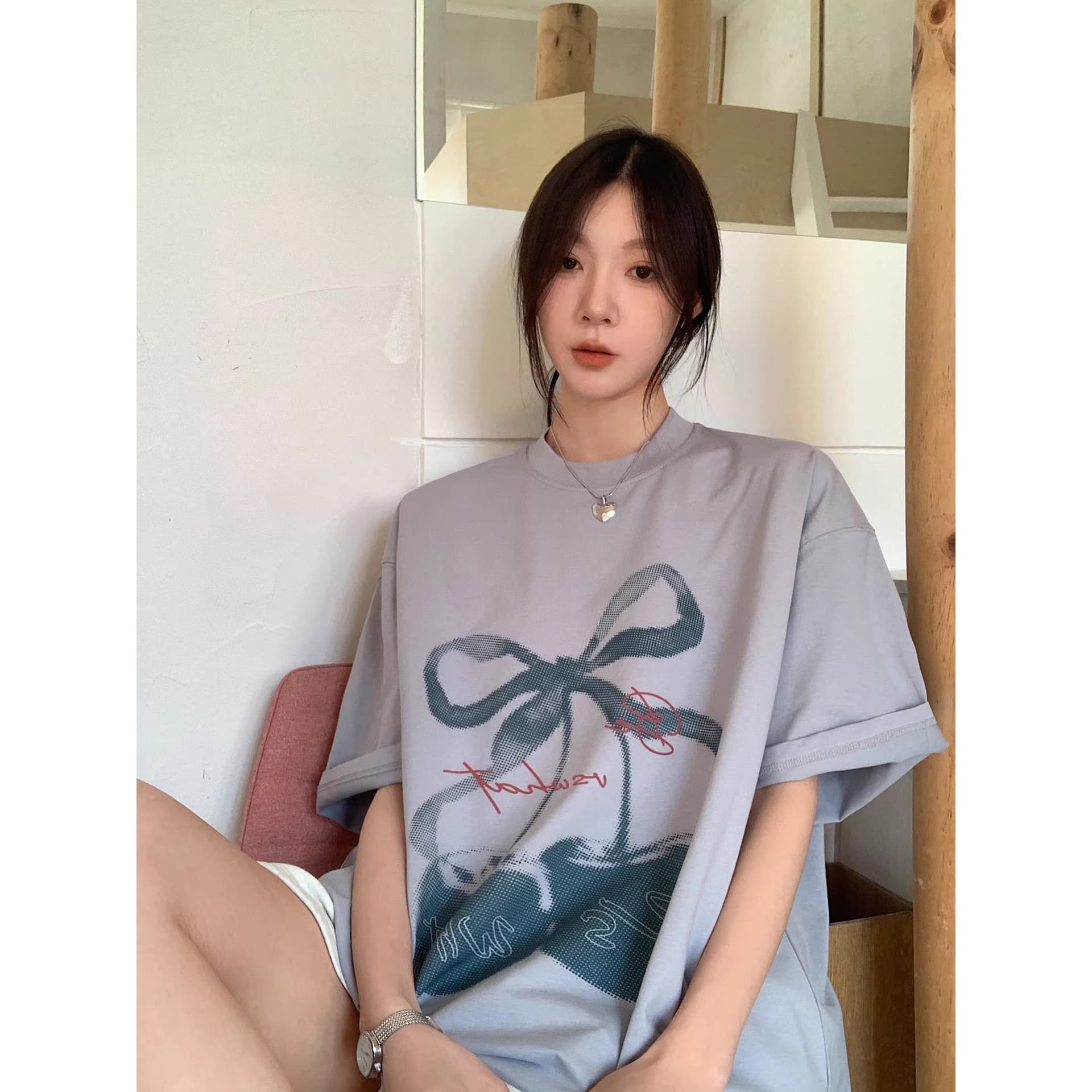 220 그램 순면 가벼운 맛 체리 프린트 반팔 티셔츠 여성 대외 무역 한 싱글 외부 싱글 국경 간 빅 사이즈 폭발 상세 이미지 5