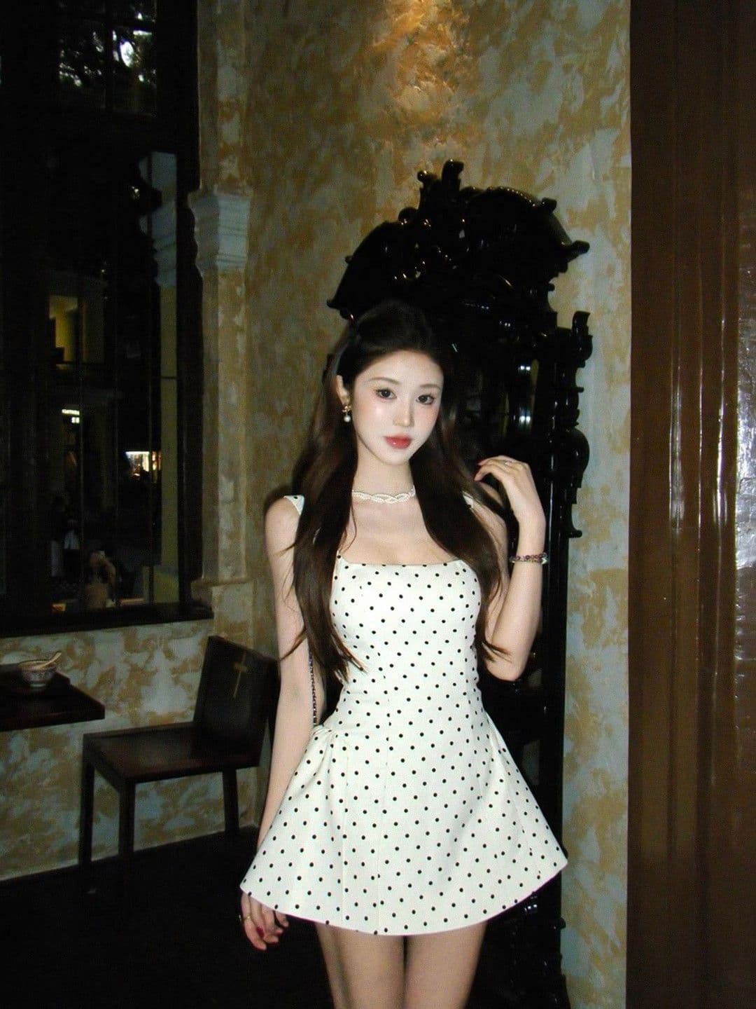 달콤한 매운맛 바람 백리스 디자인 도트 무늬 슬립 여성 드레스 여름 새로운 프랑스식 품격 허리 수축 퍼프 짧은 치마 상세 이미지 15