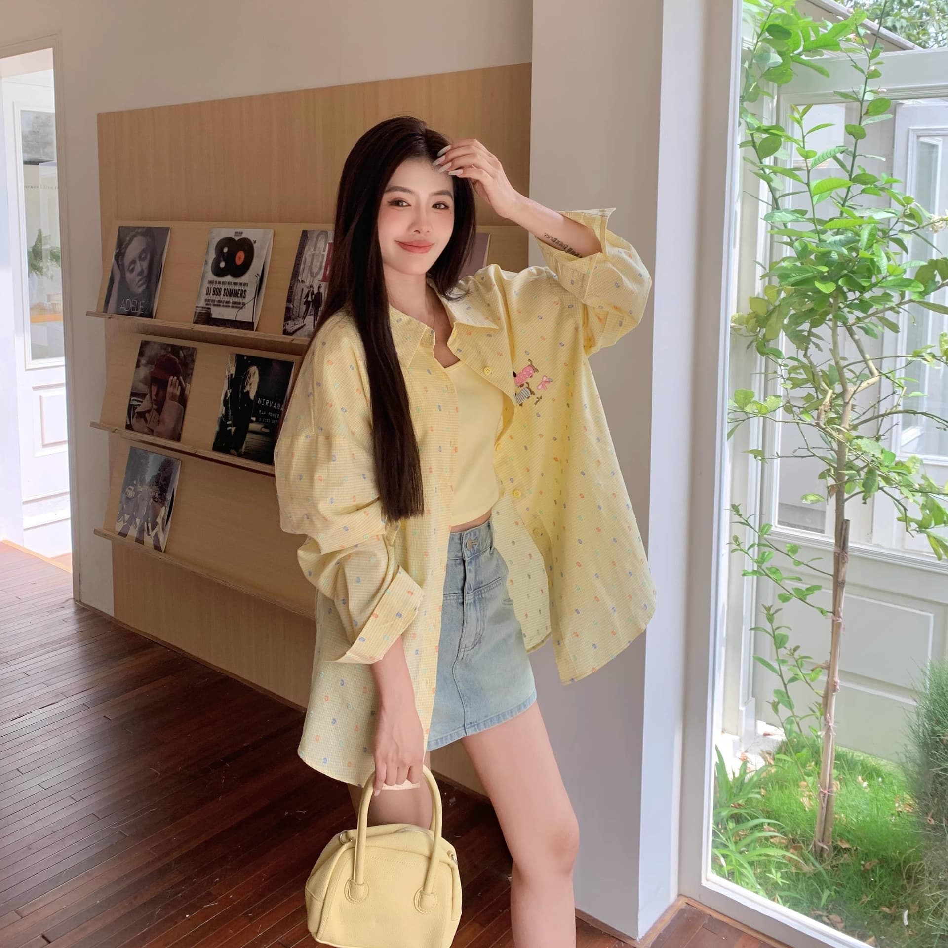 황색 얇은 스타일 자외선 차단 폴로 칼라 긴팔 여성 셔츠 봄 지방 mm 디자인 센스 루즈핏 슬림해 보이는 셔츠