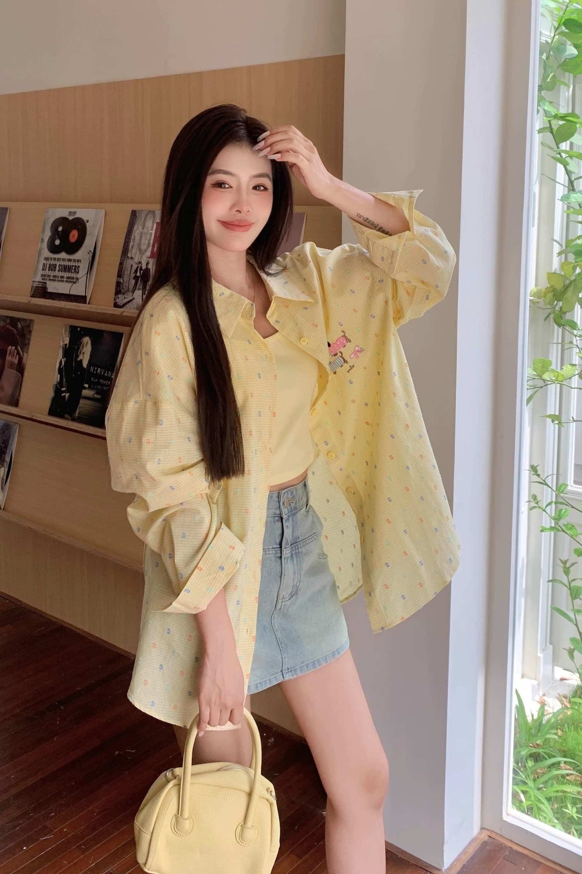 황색 얇은 스타일 자외선 차단 폴로 칼라 긴팔 여성 셔츠 봄 지방 mm 디자인 센스 루즈핏 슬림해 보이는 셔츠 이미지 6