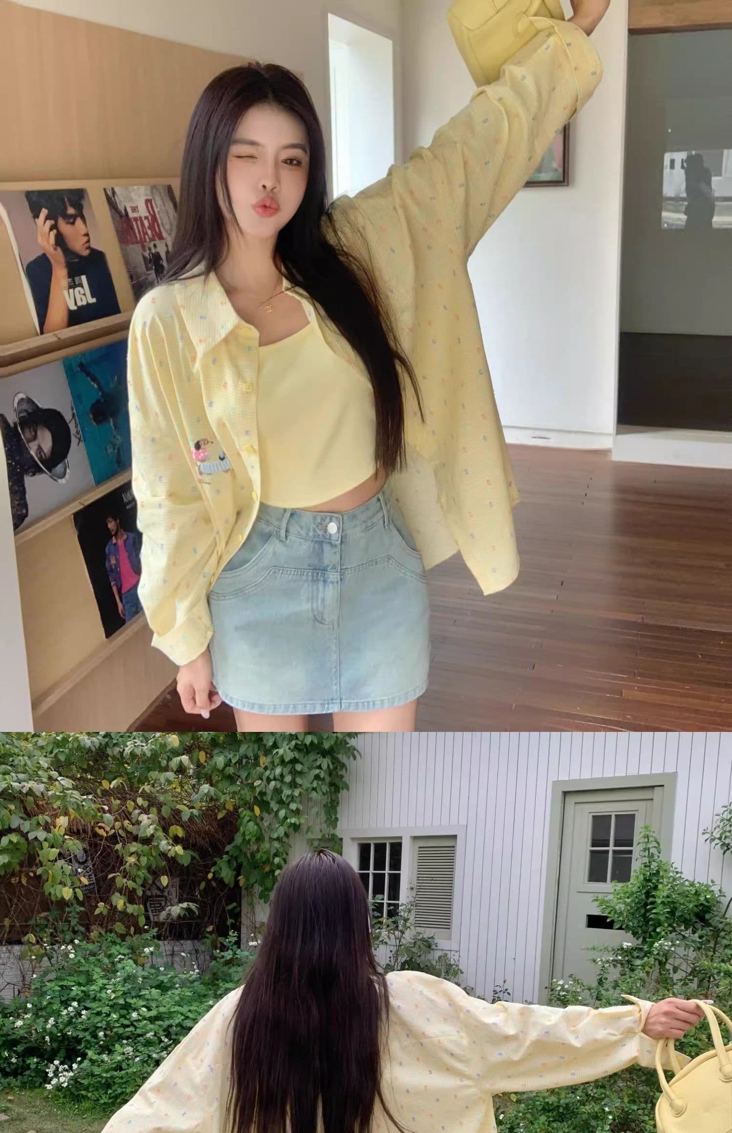황색 얇은 스타일 자외선 차단 폴로 칼라 긴팔 여성 셔츠 봄 지방 mm 디자인 센스 루즈핏 슬림해 보이는 셔츠 상세 이미지 4
