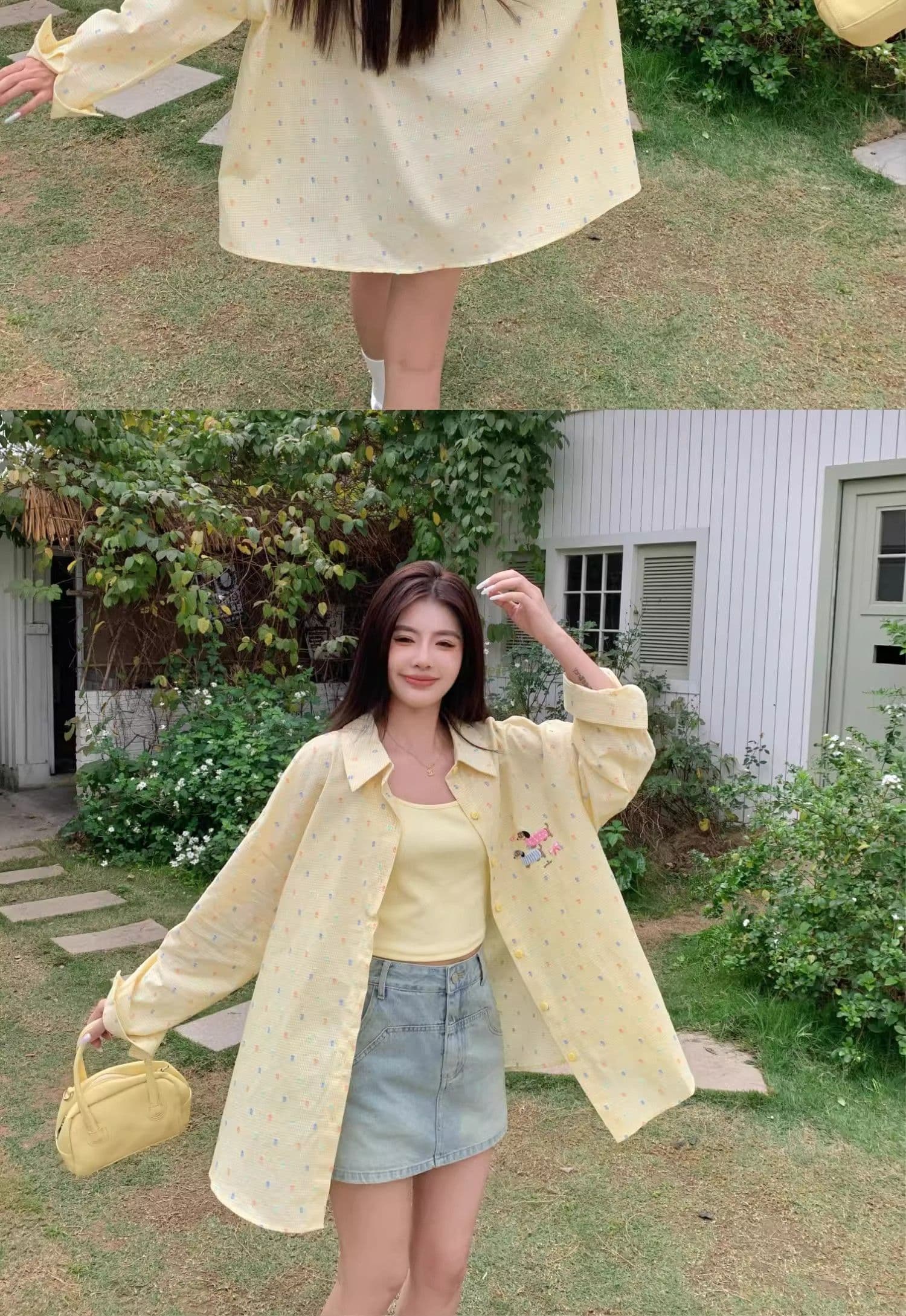 황색 얇은 스타일 자외선 차단 폴로 칼라 긴팔 여성 셔츠 봄 지방 mm 디자인 센스 루즈핏 슬림해 보이는 셔츠 상세 이미지 5