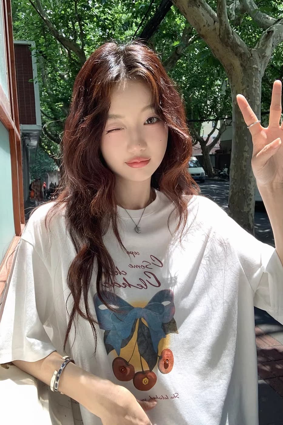 21 순면 210 그램 2026 년 봄 여름 드레스 반팔 티셔츠 여성 한국 스타일 프린트 이미지 6