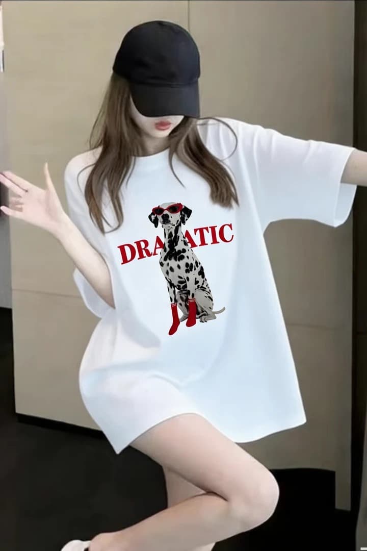 21 순면 210 그램 2026 년 봄 여름 드레스 반팔 티셔츠 여성 한국 스타일 프린트 이미지 6