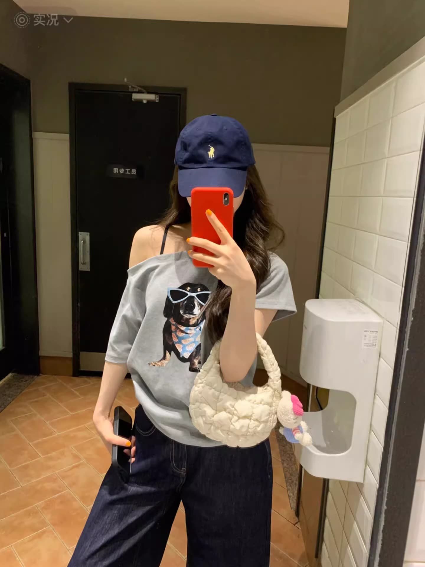 40 순면 220 그램 92 면 8 암모니아 Lun 비스듬한 칼라 오프숄더 오프숄더 반팔 티셔츠 여성 프린트 상세 이미지 7