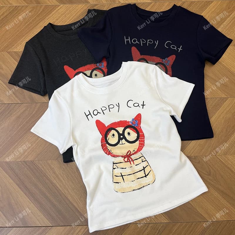 경관 그림 정가 40 순면 220 그램 92 면 8 암모니아 Lun 긍정적 인 어깨 반팔 티셔츠 여성 프린트 이미지 5
