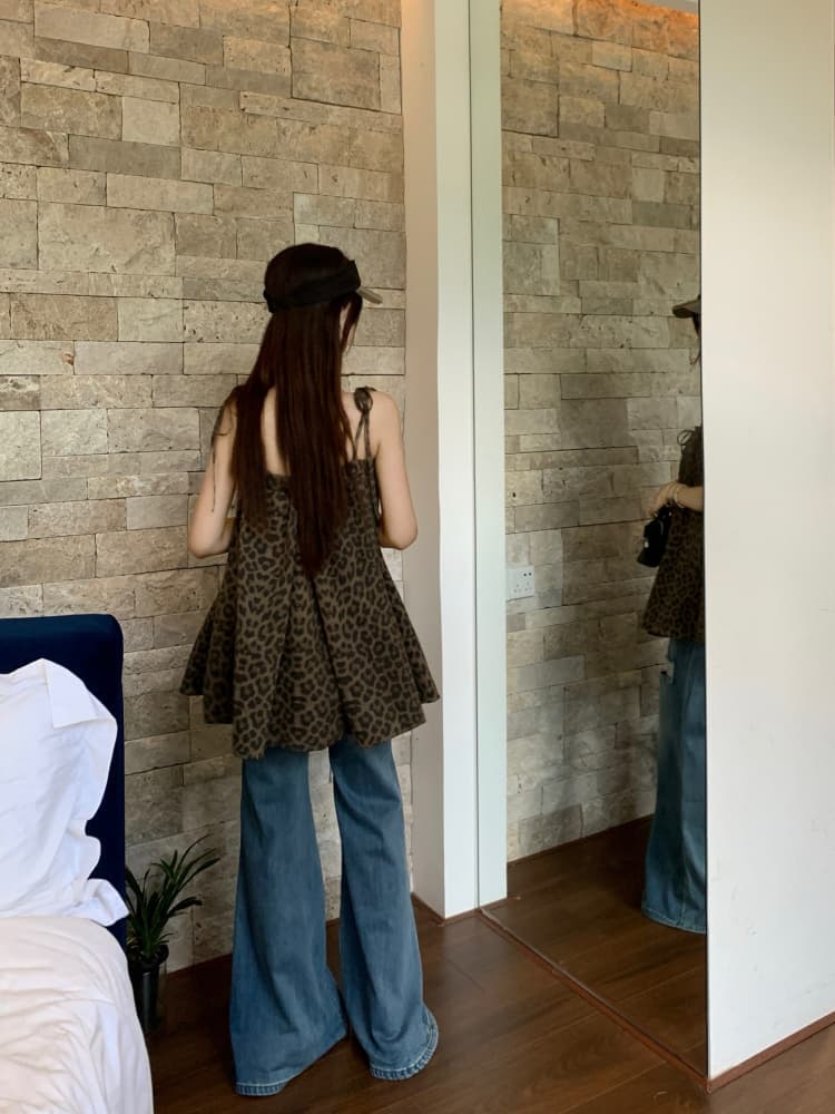 디자인 센스 레트로 레오파드 무늬 캐미솔 여름 새로운 다용도 루즈핏 레이스업 핫걸 튀김 거리 잘 생긴 섹시함 상세 이미지 10