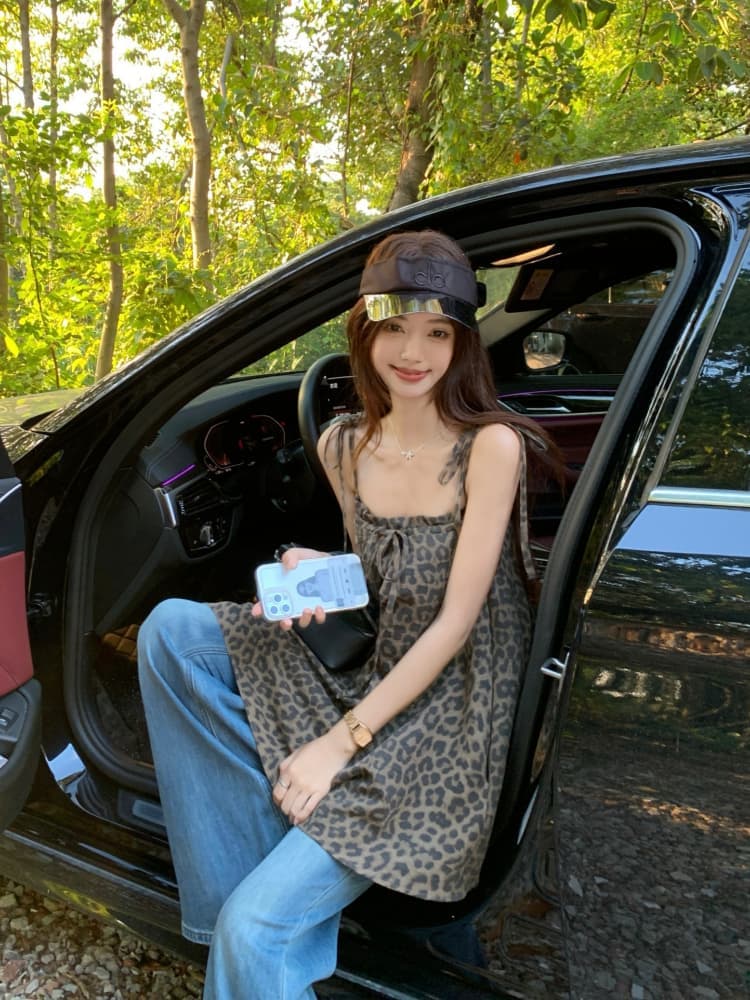 디자인 센스 레트로 레오파드 무늬 캐미솔 여름 새로운 다용도 루즈핏 레이스업 핫걸 튀김 거리 잘 생긴 섹시함 상세 이미지 15