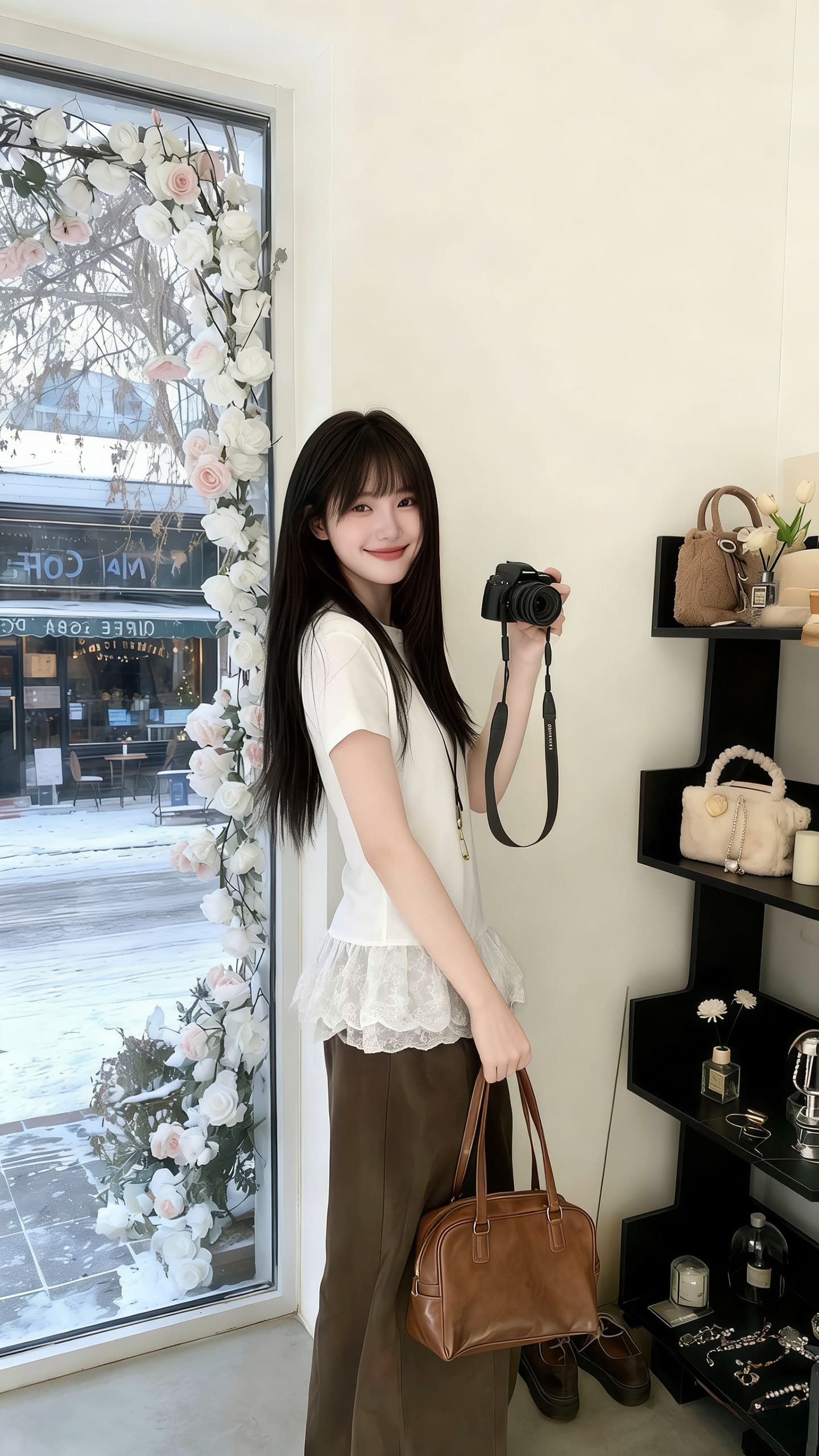 프랑스식 화이트 라운드 넥 패치워크 레이스 레이스 반팔 티셔츠 여름 허리 수축 주름 긍정적 인 어깨 몸매 가꾸기 잘 생긴 높은 품질 이미지 4