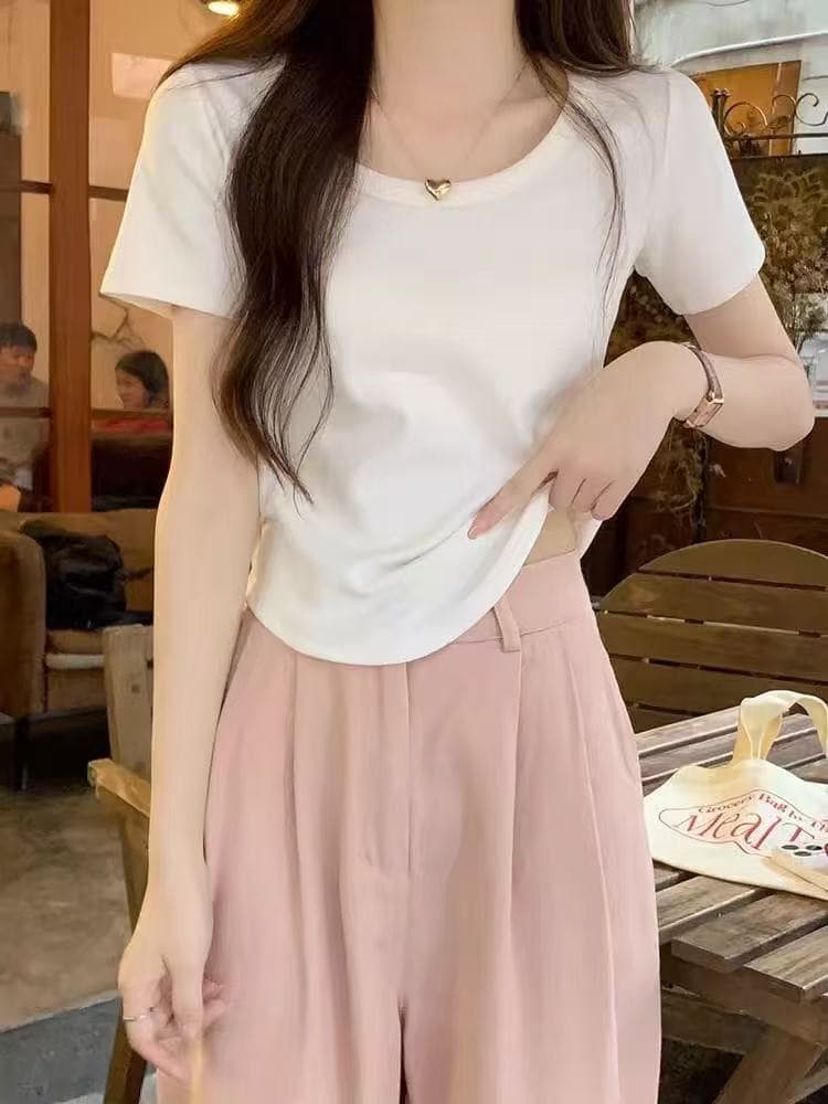 40 순면 210 그램 92 면 8 암모니아 Lun 곡선 언더 진자 방법 쇼트 스타일 티셔츠 여성 이미지 4