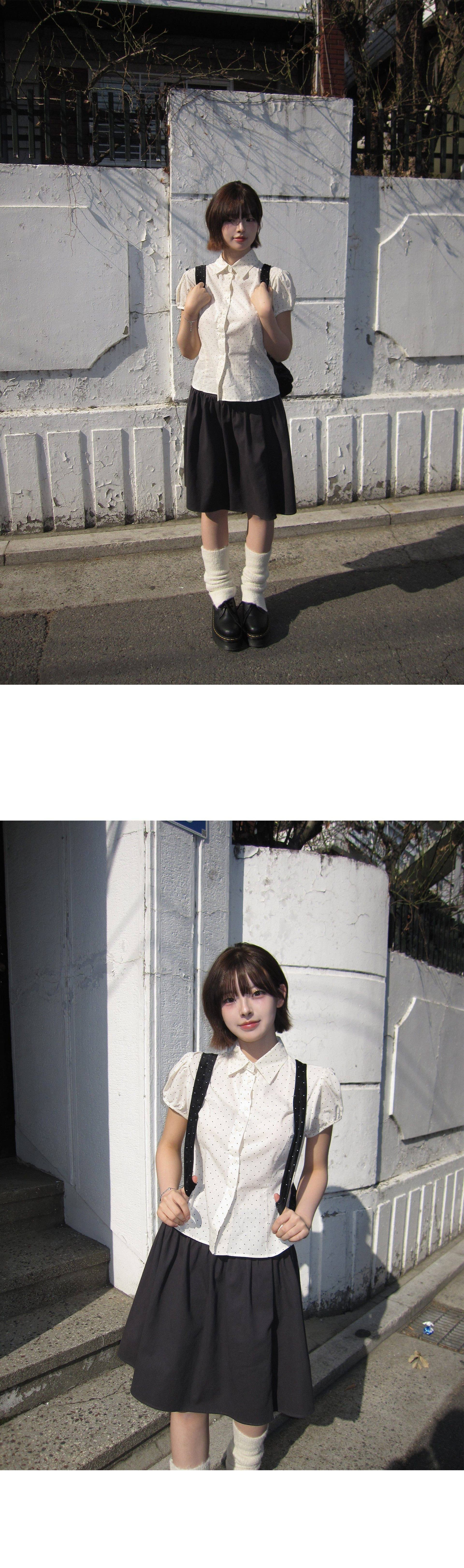 새로운 일본식 레트로 빛 아시아 인 바람 꽃밭 다용도 주름 퍼프 회색 한 마디 무릎 아래 중간 길이 스커트 반신 스커트 여성 상세 이미지 14