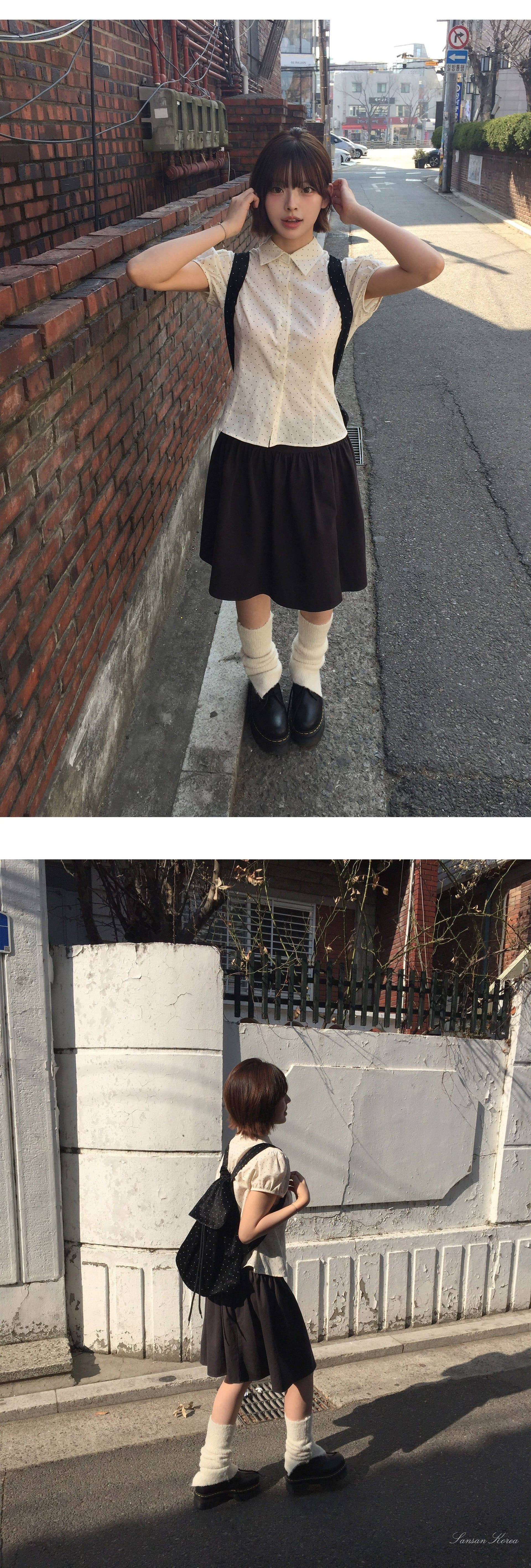 새로운 일본식 레트로 빛 아시아 인 바람 꽃밭 다용도 주름 퍼프 회색 한 마디 무릎 아래 중간 길이 스커트 반신 스커트 여성 상세 이미지 16