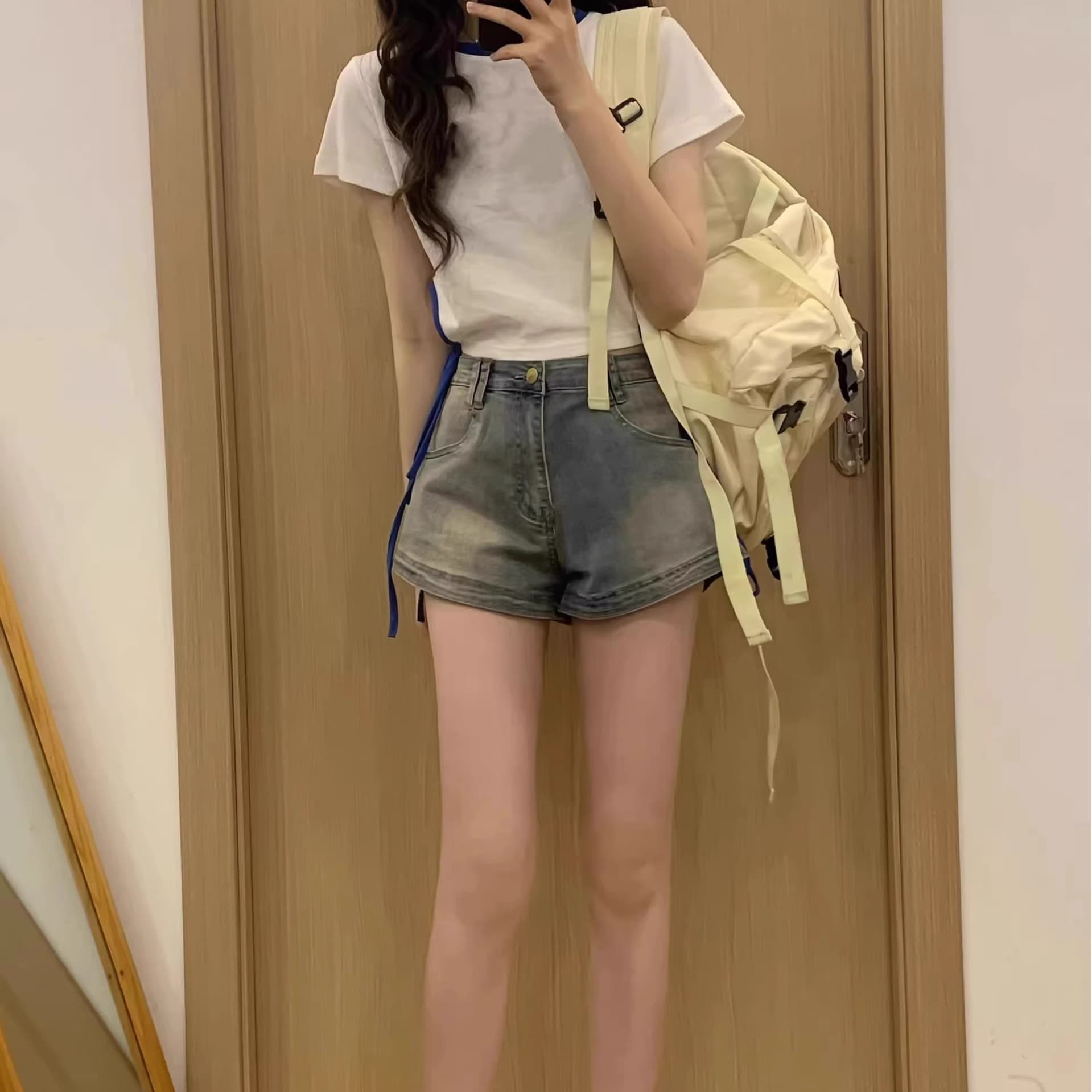 아메리칸 레트로 데님 반바지 여성 여름 디자인 센스 하이웨이스트 슬림해 보이는 핫걸 마 오래된 한 마디 데님 핫 바지 이미지 6