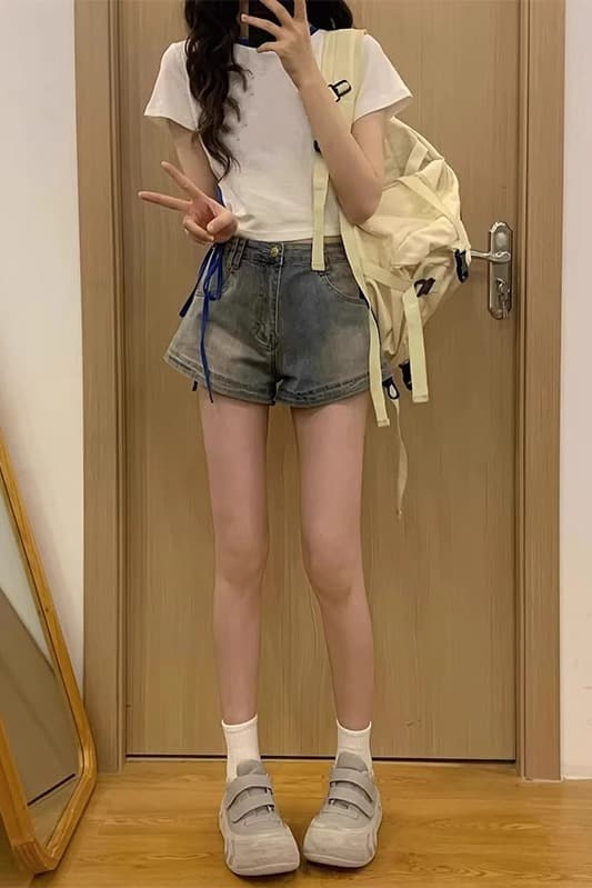 아메리칸 레트로 데님 반바지 여성 여름 디자인 센스 하이웨이스트 슬림해 보이는 핫걸 마 오래된 한 마디 데님 핫 바지 이미지 7