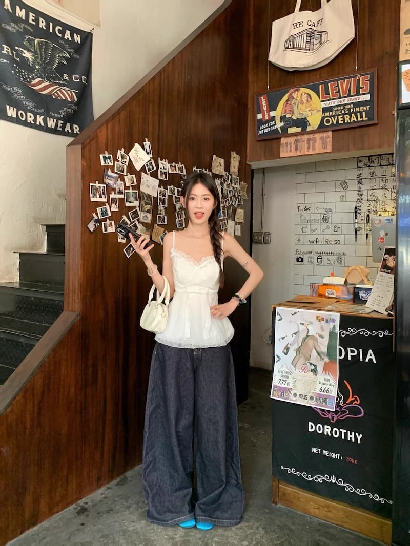 달콤함 패치워크 디자인 핫걸 바람 조끼 슬립 나비 매듭 허리 수축 슬림해 보이는 고급 센스 민소매 화이트 맨위 여성 상세 이미지 13