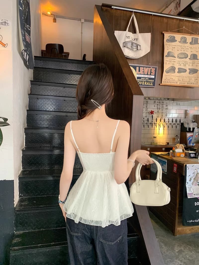 달콤함 패치워크 디자인 핫걸 바람 조끼 슬립 나비 매듭 허리 수축 슬림해 보이는 고급 센스 민소매 화이트 맨위 여성 상세 이미지 17