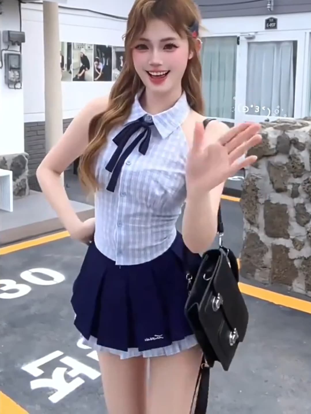 원본 원단 학원 스타일 달콤한 핫걸 격자 무늬 셔츠 여름 작은 키 민소매 몸매 가꾸기 슬림해 보이는 맨위 여성 상세 이미지 5