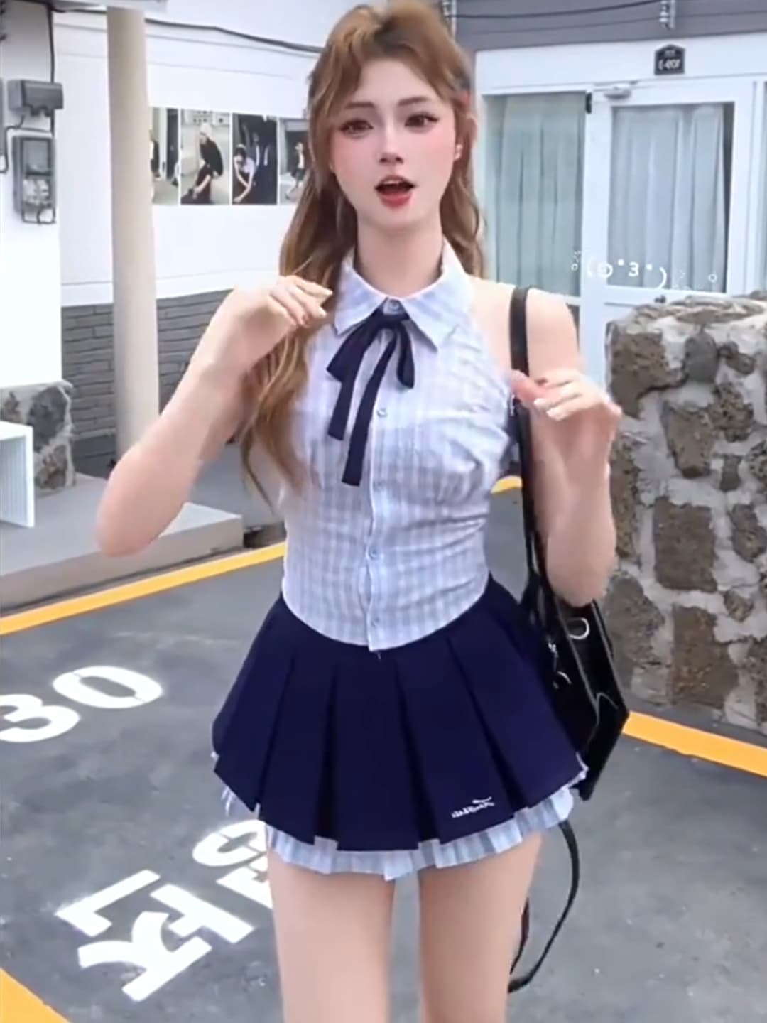 원본 원단 학원 스타일 달콤한 핫걸 격자 무늬 셔츠 여름 작은 키 민소매 몸매 가꾸기 슬림해 보이는 맨위 여성 상세 이미지 6