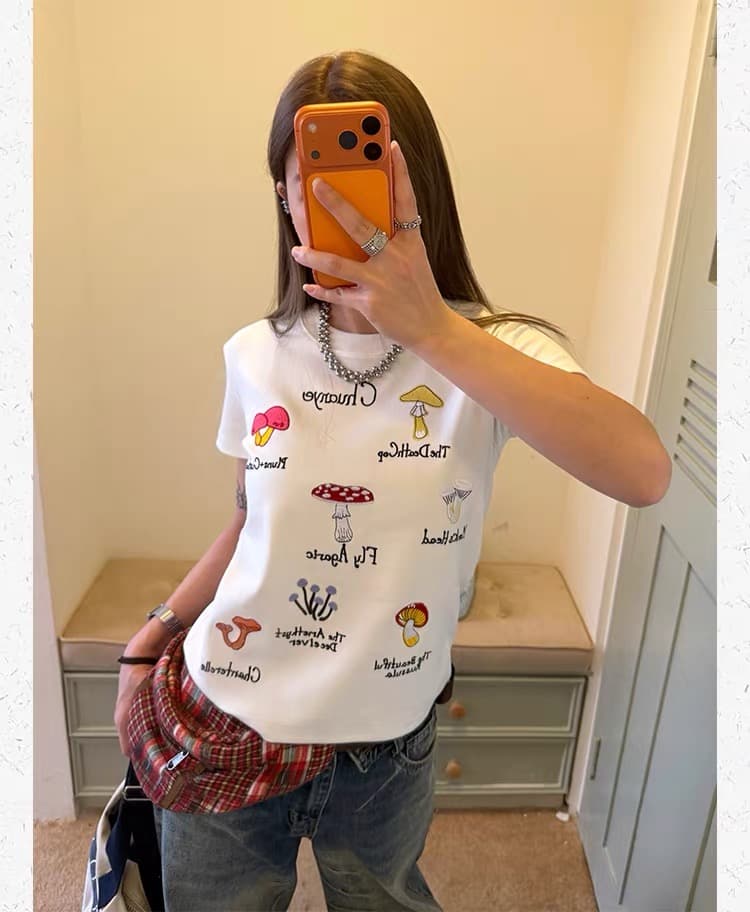 40 220 그램 빗질하다 92 면 8 암모니아 Lun 이후 패키지 칼라 몸매 가꾸기 슬림해 보이는 긍정적 인 어깨 반팔 티셔츠 여성 상세 이미지 6